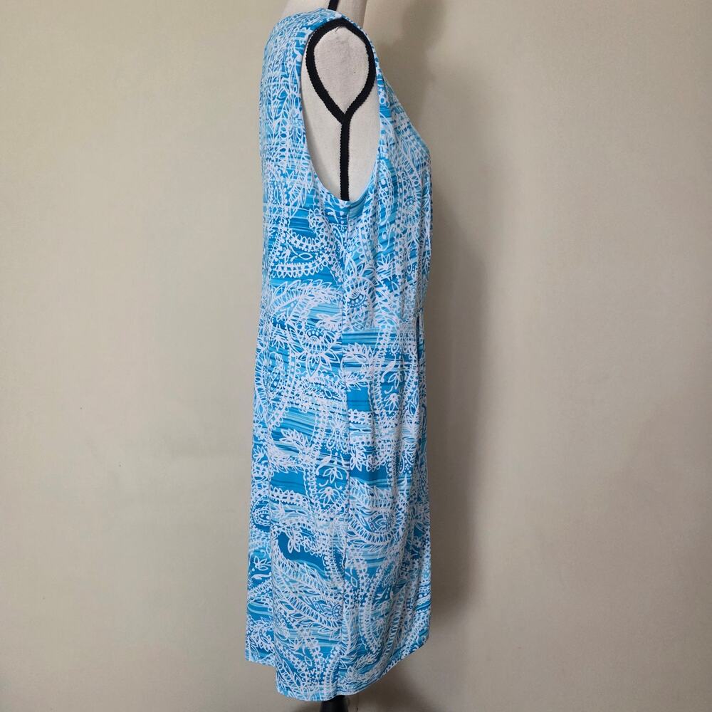 NWT Jones New York XL Jersey Pullover Sleeveless Summer Dress Turquoise White - Picture 8 of 16